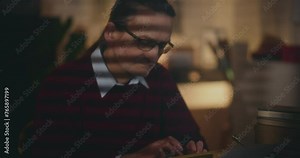 Senior Man Typing On Old Typewriter Pensive Contemplative Old Man Working