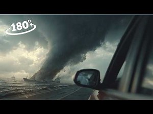 VR 180 Tornado hits the ship and chase you in the car Virtual Reality interactive video