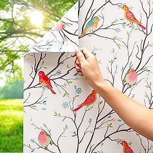 Total White Blackout Window Film: 100% Light Sun Blocking Bird Window Covering Darkening Privacy Heat Control Static Cling Removable No Glue Anti Glare Reflective Film for Home,35.4 x 78.7 inches