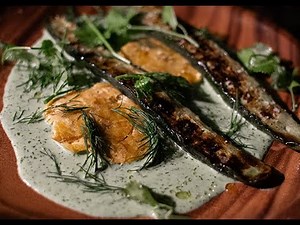 009 - GRILLED CUCUMBERS WITH FRIED PLANTAINS AND HERBY SAUCE