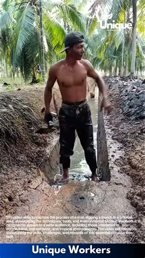 Trench digging: man digging a trench in the tropics
