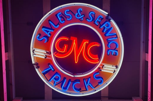 No Reserve: Neon GMC Trucks Sales & Service Sign