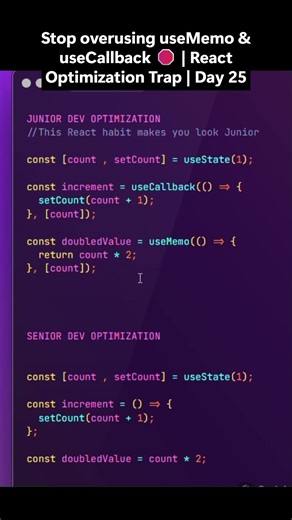 Stop overusing useMemo & useCallback 🛑 | React Optimization Trap | Day 25 #shorts #coding #frontend