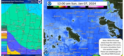 Snow begins this afternoon/evening, becoming heavy at times overnight with snowfall rates in excess of 1" per hour. While snow may become lighter late tonight into early tomorrow morning, a steady light to at times moderate snow will continue through much of the day tomorrow. | US National Weather Service Albany NY