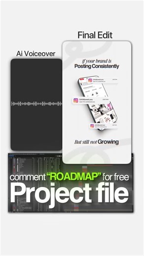 Rohit verma | Video Editor | Shortform Specialist on Instagram: "Comment “ROADMAP” for free Project file . . 🎬 Calling all video editors & creators! Ever spent HOURS building a project from scratch... only to end up using the same transitions, effects, and layout you always do? I’ve been there. That’s why I’m giving away FREE After Effects project files — straight from my client and reel work. ✅ Custom animations ✅ Pre-built transitions ✅ Clean structure for social media ✅ Perfect for reels, pr