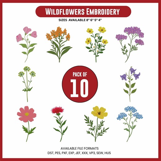 Wildflowers Embroidery Designs, Meadow Floral, 4 Sizes (digital Design File) - Etsy
