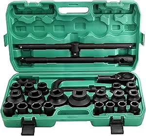 26-Pieces 3/4" and 1" DR Heavy Duty Drive Impact Socket Set, 6-Point (21-50 mm and 55-65 mm) Metric Socket Set, Mechanic Tool Socket Ratchet Wrench Set, for Auto Repairing & Household