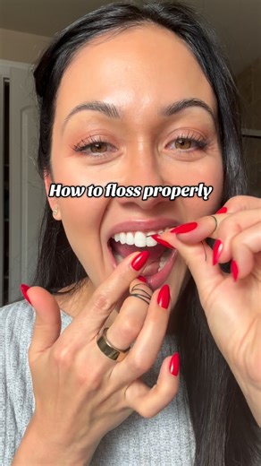 How to properly floss 🦷 I wish I knew this before dental school. Snap floss between each contact, hug each tooth creating a “C shape” and slide the floss way under your gumline up and down a couple times. You’ll be amazed at how far under the gumline it actually reaches. I use my all-time favorite black expanding floss from Burst Oral Care. The amount of food and plaque it grabs is unmatched! Use code TAN422 at checkout for extra savings (link is in my bio!) #dentalhygiene #oralhygiene #expandi