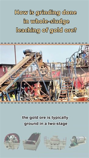How is grinding done in whole-sludge leaching of gold ore?