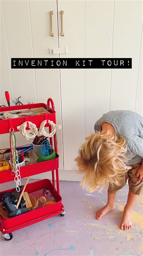 Mr. Kate | DIY and Design on Instagram: "The complete guide, list and tour of our DIY Invention Kit that our 5 year old loves so much (and has since he was 4!) Hoping you all who commented can make one too! Cheers to creative kids! (And adults 😉…invention kits have no age limit!) Also putting the links to a bunch of these items in my bio 😘 I’ll post more of our screen-free and independent play ideas soon!"