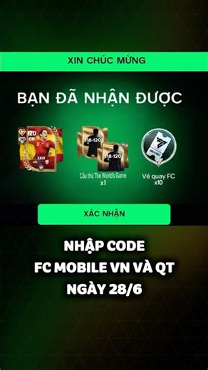 Nhập Code FC Mobile VN Mới Nhất Ngày 28 Tháng 6 #fcmobile #codefcmobile #codefcmobilevn