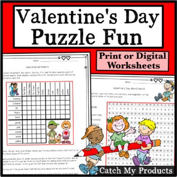 Valentine's Day Logic Puzzles, Fun Brain Teasers, or Brain Game Worksheets