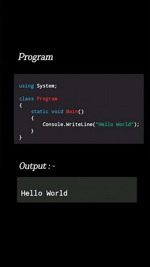 Your First C# Program – Hello World 💯💫 #c# #viralshort #youtubeshorts #shorts #viral #ytstudioes #yt