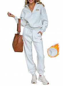 SHEWIN Sweatsuits for Women 2 Piece Outfits Fleece Lined Jogging Suit Sweatsuit Tracksuit Jogger Sets 1/4 Zipper Collar Pullover Tops and Sweatpants with Pockets - Walmart.com