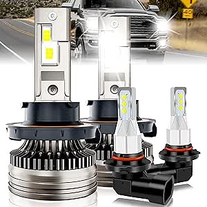 Fit For 2009-2012 Dodge Ram 1500 2500 3500 9008 Led Bulbs 6000K Cool White 70W 28000 Lumens High/Led Bulbs + 9145 Led Fog Light Halogen Replacement s,Pack of 4
