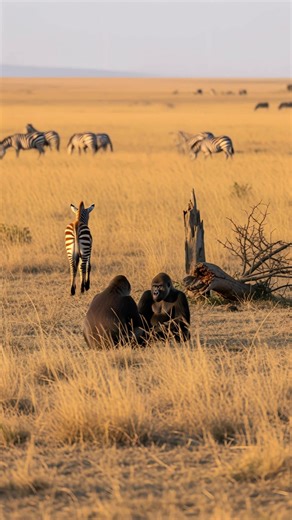 Two Gorillas Save Zebra Calf From Fallen Tree! #animals #Wildlife #rescue | Vu Family