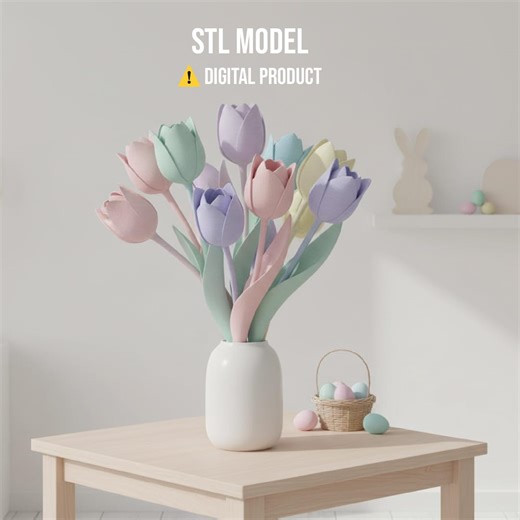 Easter Tulip Bouquet STL File for 3D Printing, Spring Flower Decor 3D Model, Pastel Tulip Bunch for Easter Basket, Floral Centerpiece STL - Etsy UK