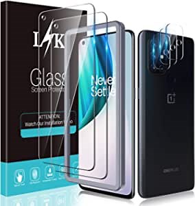 [2 + 3 Pack] LϟK Compatible for OnePlus Nord N10 5G, 2 Pack Tempered Glass Screen Protector and 3 Pack Camera Lens Protector, HD Clear Bubble Free, Anti-Fingerprint, Installation Tray -Gray