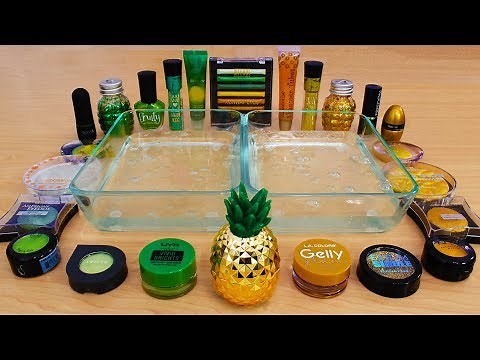 Green vs Gold - Mixing Makeup Eyeshadow Into Slime! Special Series 84 Satisfying Slime Video