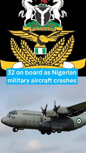 A Nigerian military aircraft carrying 25 passengers and seven crew members crashed in the Igbokoda area of Ondo State while on a routine mission from Benin to Lagos. Search and rescue operations are underway. #DWAfrica #dwafricasocialmedia #nigeriantiktok🇳🇬
