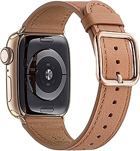 MNBVCXZ Leather Bands Compatible with Apple Watch Band Women, Womens Genuine Replacement Strap for iWatch Series 11 10 9 8 7 6 5 4 3 2 1 SE 3 SE 2 SE (44mm 45mm 46mm 49mm, Brown/Soft Gold)