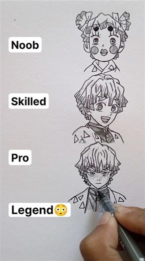 How to draw Zenitsu ⚡ in different levels 😳✨ #demonslayer #zenitsu #drawing #anime