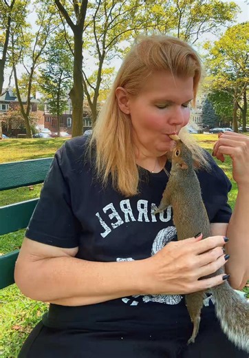 The one in our only squirrel whisperer Cynthia Beaumont. She feeds wild squirrels peanuts with her teeth! Make sure to subscribe to see fresh content from #SquirrelWhisperer #Squirrel #CynthiaBeaumont