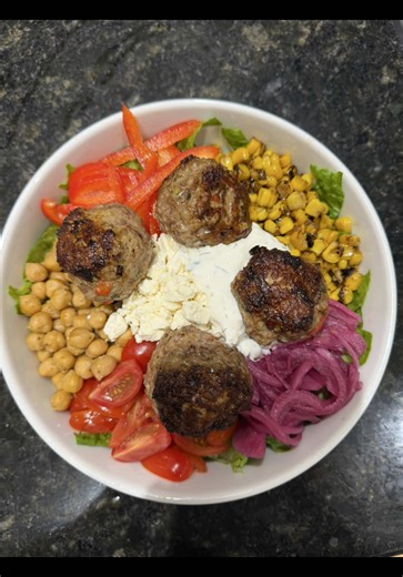 Private Chef's Mediterranean Salad & Lamb Meatballs