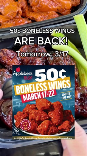50¢ Boneless Wings Are Back! Order Now