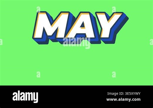 Text animation. Bold may sale promotional text in yellow and white with blue 3d shadow on bright green background, modern pop art style discount banner Stock Video Footage - Alamy