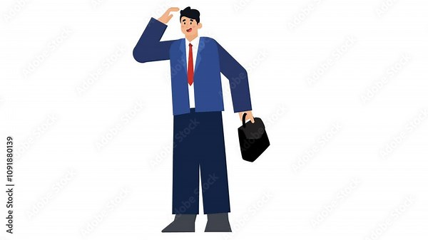 Man employee character thinking motion graphic animation with isolated white background