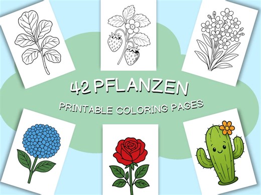 Plant Coloring Pages for Kids – 42 Pages PDF Instant Download Color Inspiration Pattern Coloring Book Printable Simple Designs - Etsy