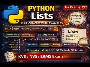 Python Lists Full Concept with Examples | List Operations, Methods & Slicing | KVS NVS ERMS Exam