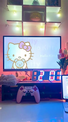 Built this set up from scratch🎀 #desksetup #gamergirl #gaming #cozygamer #sanrio #hellokitty#kuromi