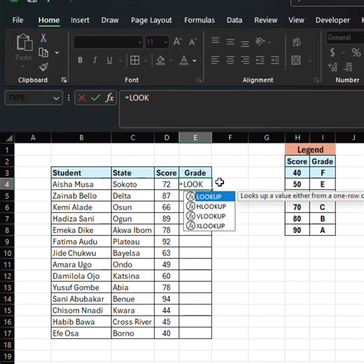 How to Grade Automatically in Excel Stop typing grades manually! Learn the =LOOKUP formula in Excel to instantly convert scores to their correct letter grades based on a legend, and apply it to your entire sheet in seconds. #ExcelTips #ExcelTutorial #Lookup #look #up #MicrosoftExcel #DataCleaning #ProductivityHack #HowTo #fypシ゚viralシfypシ゚viralシalシ #viralreelsシ#explore #viral #relatable #explorepage #trending #reels #fyp #instagood | SIIT - Scholars International Institute Of Technology