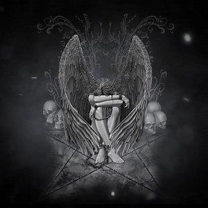 This chained, enslaved angel sits with her head hung in sorrow in the middle of a pentagram, surrounded by skulls of the dead. 💀✨ https://www.spiraldirect.com/shop?search=enslaved angel | Spiral Direct