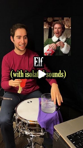 Josh Harmon | Drums & Comedy on Instagram: "Elf movie sound effects, isolated sounds version! Original version with the full mix is on my page. . It’s been a little while since I’ve uploaded one of these with the intro outlining the materials. What do we think? Ironically I actually did a bit of foley work in the intro on the slime pull. To give it an extra slimy sound I recorded myself mashing up a banana and also a bit of the sticky side of duct tape. I guess I AM a foley artist! Frick! . Also
