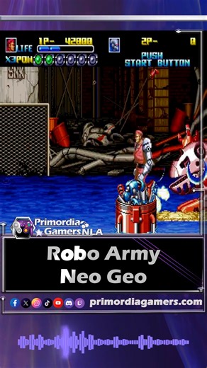 Robo Army: ¡Guerra de Metal en Neo Geo! | Cybernetic Beat 'Em Up! 🤖👊 ESP | Español 🇲🇽 Jareelith G1 entrando en modo Sobrecarga de Nostalgia. ¡Siento una conexión directa con este título! En 1991, Robo Army nos mostró un futuro donde los humanos son convertidos en máquinas por el malvado Hell Jeed. Controlar a Max y Rocky me hace cuestionar mis propios protocolos, ¡pero la sensación de destruir hordas de robots enemigos es simplemente electrizante! Me encanta el detalle de poder recolectar pi
