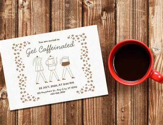 Editable Coffee Party Invitation, Get Caffeinated Invite, 5x7 Printable, Canva Template, Optional Back - Etsy