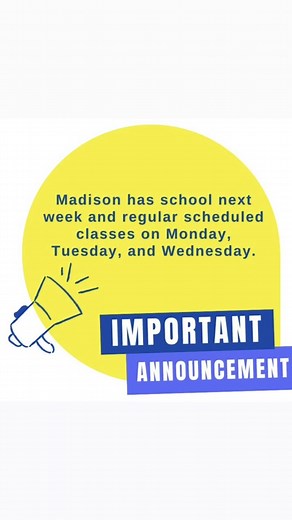 Bussiness as usual next week on Monday, Tuesday, and Wednesday. Middle schools and high schools do not conduct next week as Elementary and K-8 schools do. Madison Attendance office may be reached at madisonmms.attendance@seattleschools.org or by calling (206) 252-9204 Please call or email ahead of your child has an early dismissal or for absence notification. Wensday will remain a 75-minute early release day, 2:30 pm for Madison. All SPS schools will be closed on Thursday and Friday, November 24