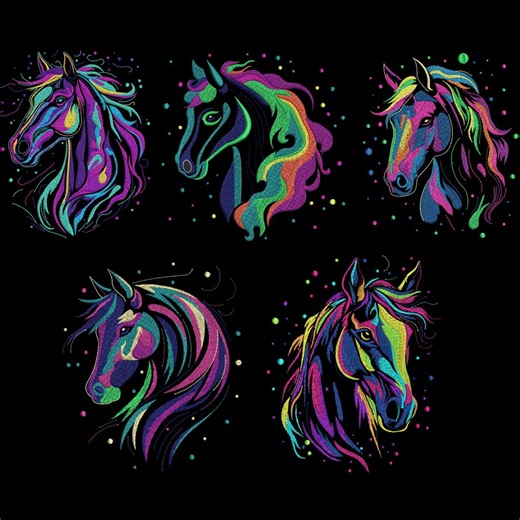 Horse Embroidery Designs, Neon Horse Head Embroidery, Cute Horse Embroidery, Horse Face Embroidery, Animal Embroidery, Machine Embroidery - Etsy