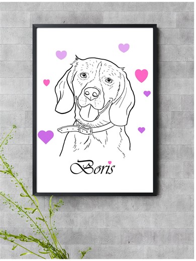 Custom Dog Cat Line Drawing Portrait Art - Dog Pet Drawing - Physical Frames - Etsy