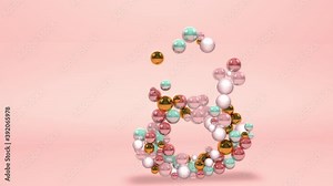 Abstract number digit 8 eight with beads pearls balls on pink background animation 3d