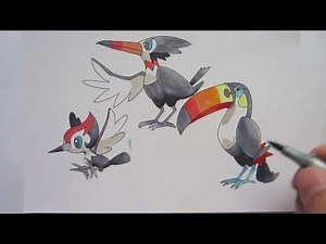 How to Draw Pokemon No. 731 Pikipek, No. 732 Trumbeak, No. 733 Toucannon