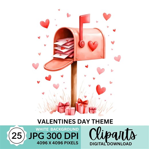 Valentines Mailbox Clipart Bundle, Pink Heart, Love Letter (JPG Digital Download) - Etsy