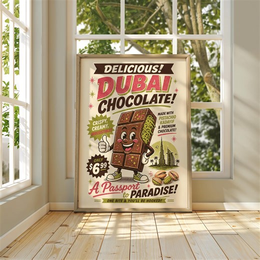 Dubai Chocolate Poster, Retro Pistachio Chocolate Wall Art Print, Quirky Kitchen Decor - Etsy