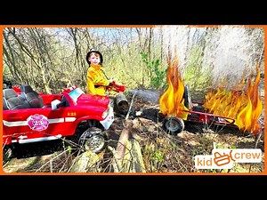 Wildfire rescue with kids forest fire truck, tractor, and ambulance. Educational | Kid Crew