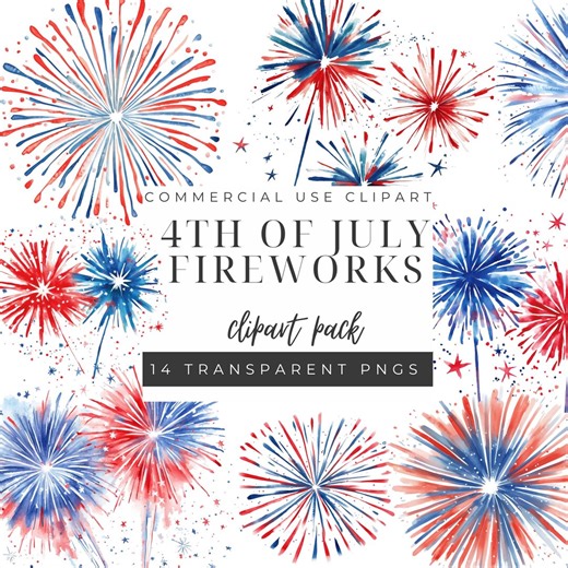 Firework Clipart Bundle, 4th of July Digital Download, Patriotic Watercolor Clipart, High-quality PNG Images - Etsy Canada