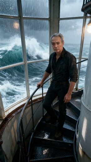 Man in Lighthouse During Epic Storm