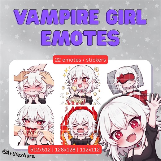 White Haired Anime Chibi Vampire Girl Twitch & Discord Emotes / Stickers (22 Pack) (digital Download) - Etsy